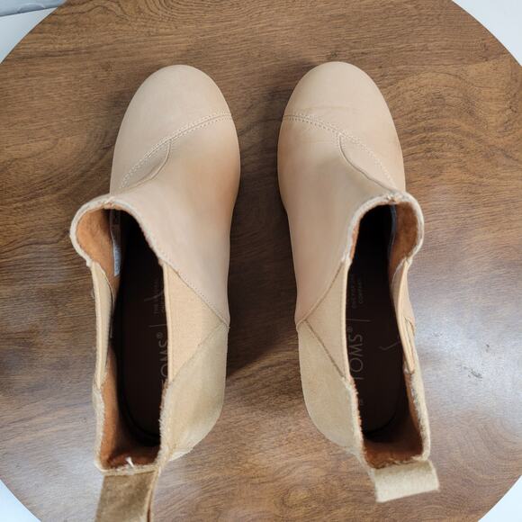 Toms Womens Kelsey Booties 6 Beige Leather Suede Round Toe Slip On Ankle Wedge - Picture 9 of 13
